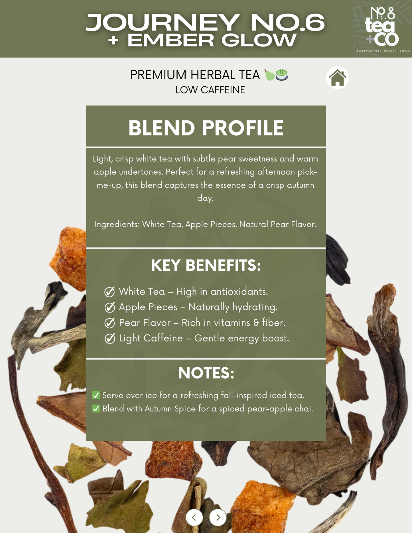 No.6 + Ember Glow - White Tea with Natural Pear Flavor - Loose Leaf Tea