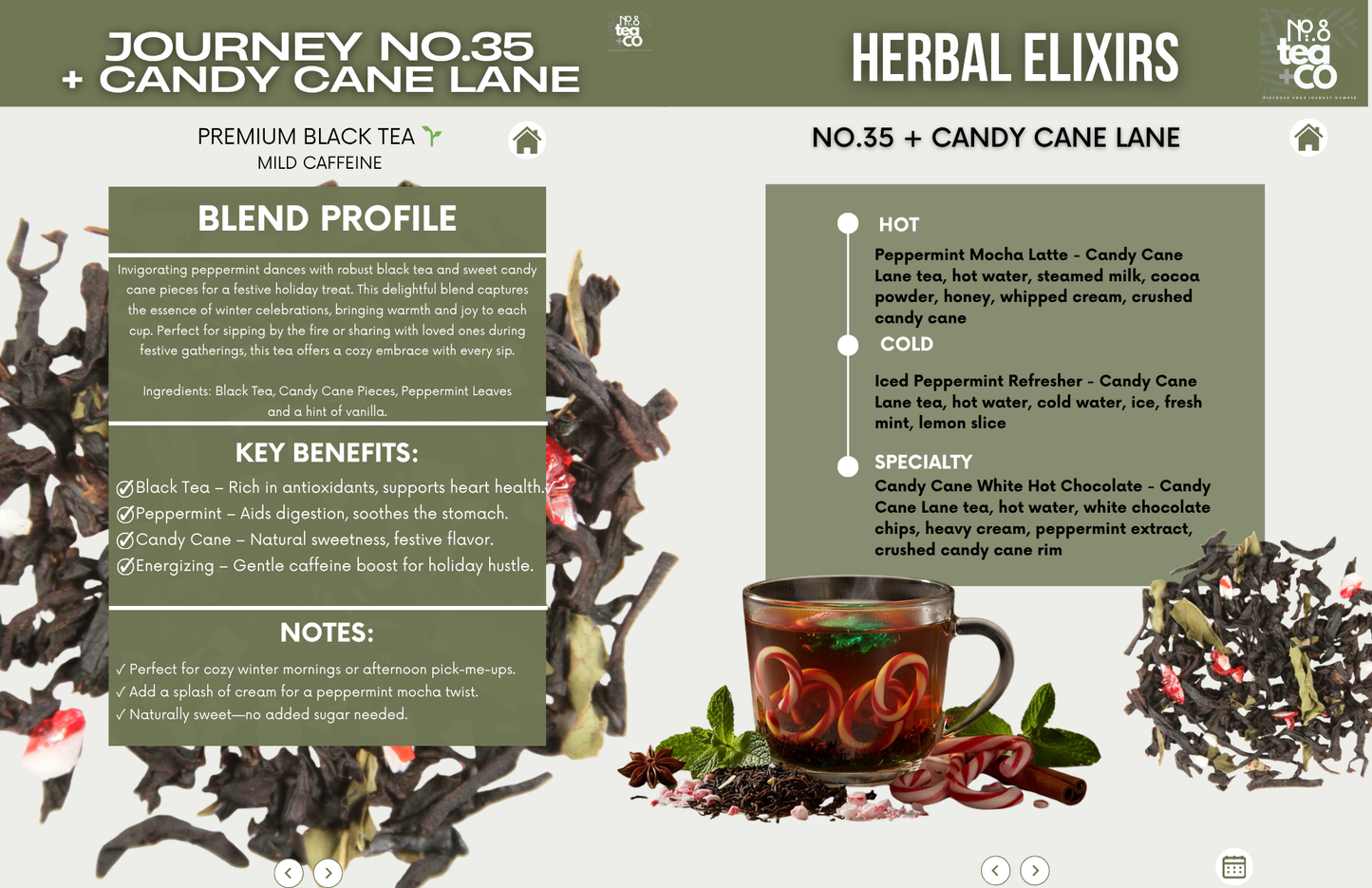 NO.35 + Candy Cane Lane Christmas Tea | Premium Peppermint Black Tea Blend | Holiday Loose Leaf Tea